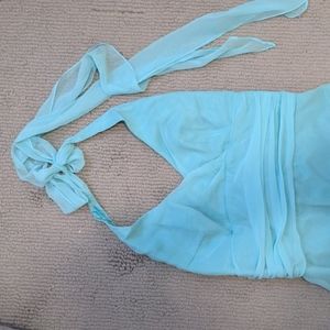 Aqua, chiffon, halter, full length gown